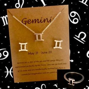 Gemini Necklace, Earrings & Ring Set